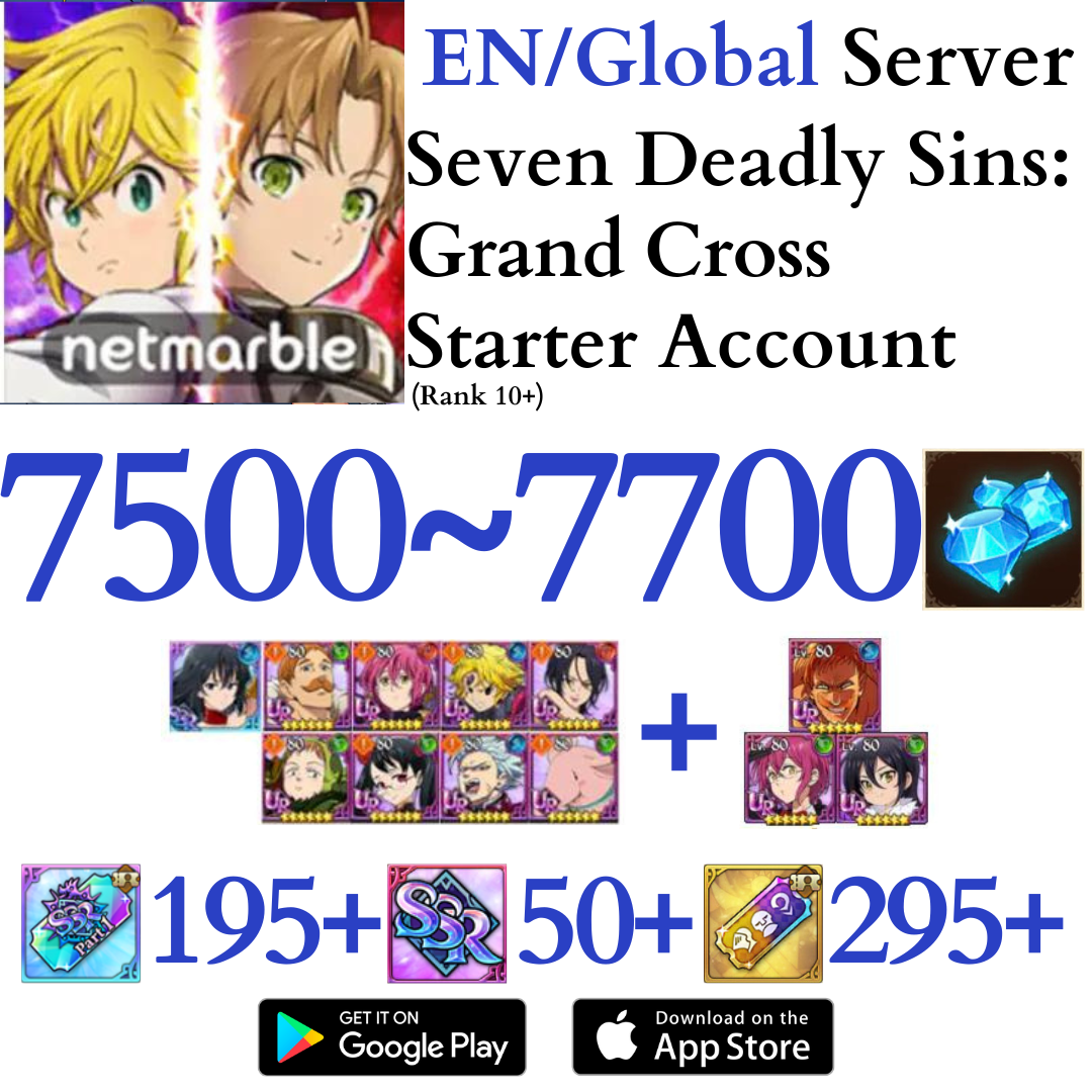 [GLOBAL] 7500+ Diamonds Seven Deadly Sins 7DS Grand Cross Starter Reroll Account