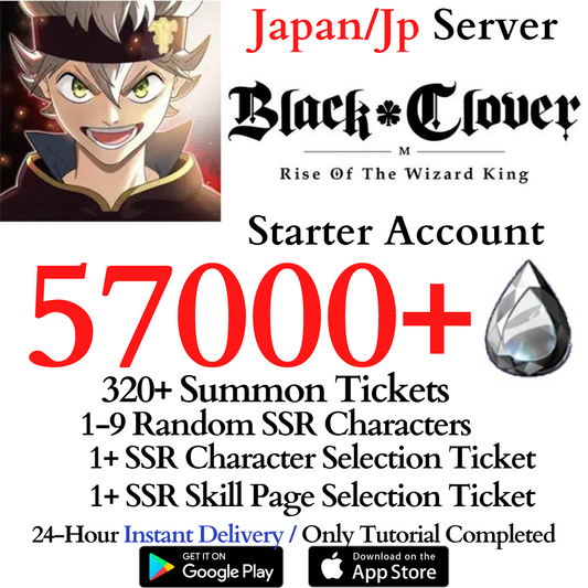 [JP] 57000+ Crystals, 320+ Summon Tickets | Black Clover M Rise of the Wizard King Reroll Account