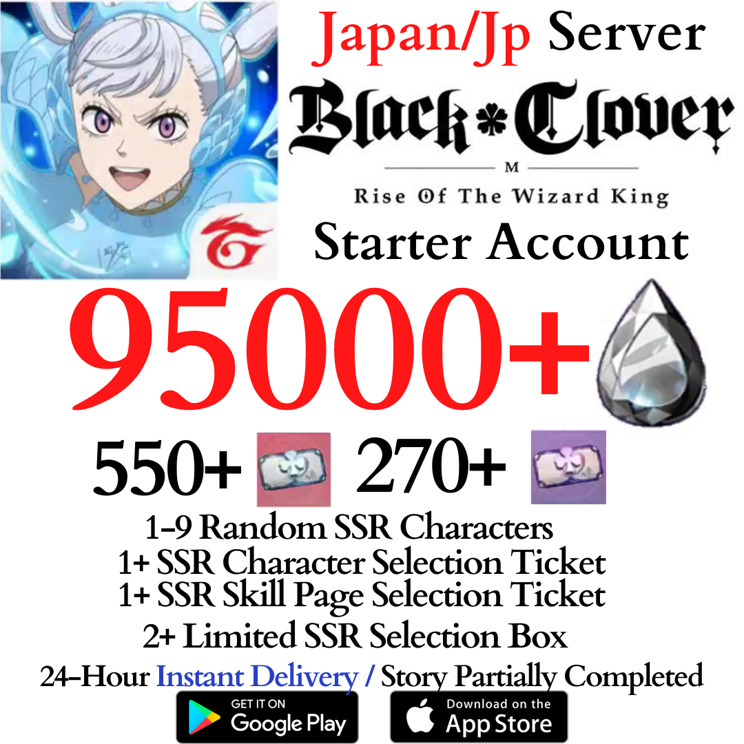 [JP] [INSTANT] 95000+ Crystals, 500+ Summon Tickets | Black Clover M Rise of the Wizard King Reroll Account