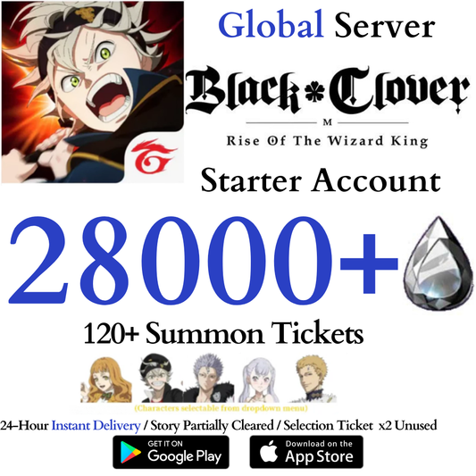 [GLOBAL] 13000-28000+ Crystals + 120+ Summon Tickets / Asta Mimosa Julius Noelle | Black Clover M Rise of the Wizard King Reroll Account