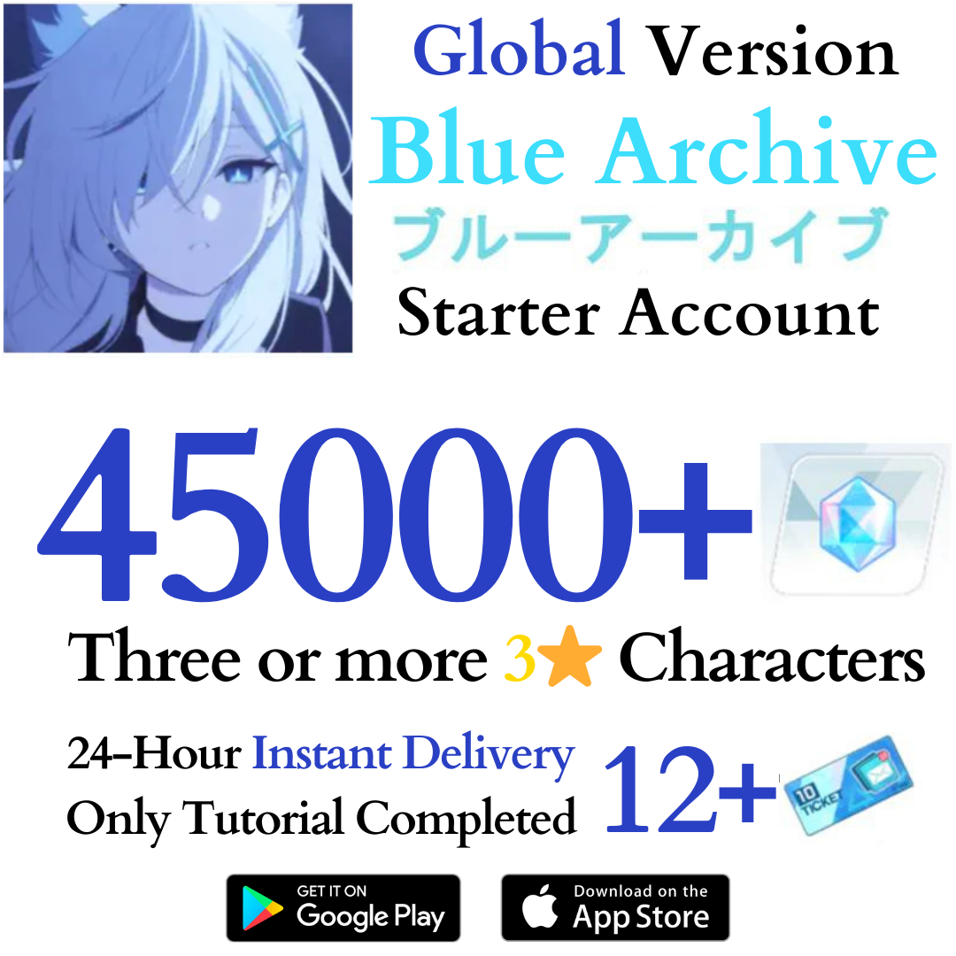 [GLOBAL] 45000+ Gems, 3+ 3* | Blue Archive Starter Reroll Account