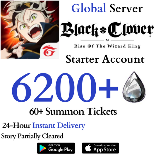 [GLOBAL] 6200+ Crystals 60+ Summon Tickets | Black Clover M Rise of the Wizard King Reroll Account