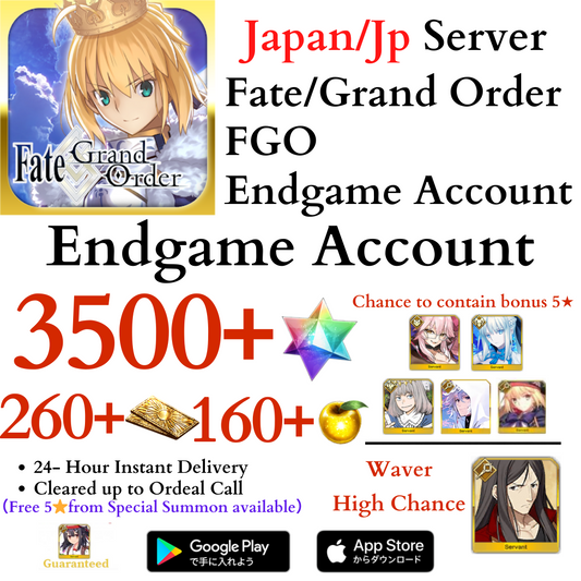 [JP] 3500+ SQ Fate Grand Order FGO Quartz Endgame Reroll Starter Account