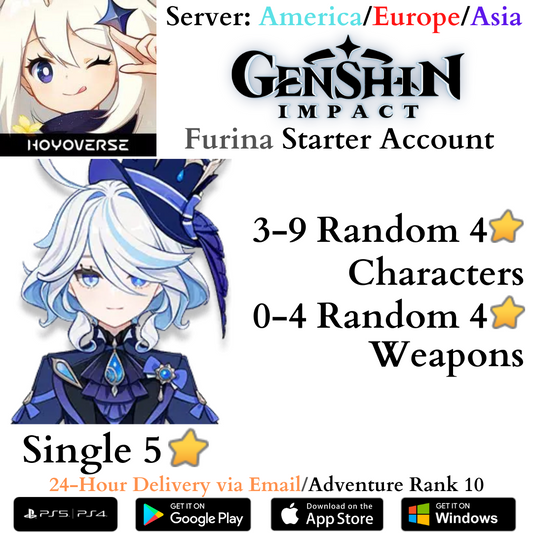 Furina Genshin Impact Fresh AR10 Starter Reroll Account