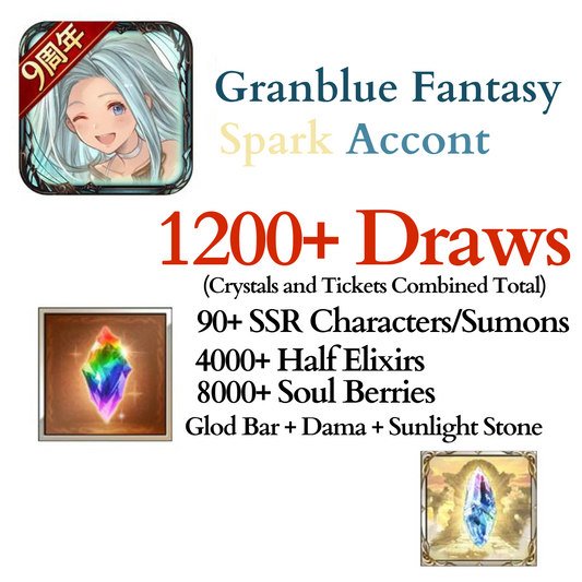 Granblue Fantasy GBF Spark Starter Reroll Account 1200+ Draws + 90+ SSRs + More!