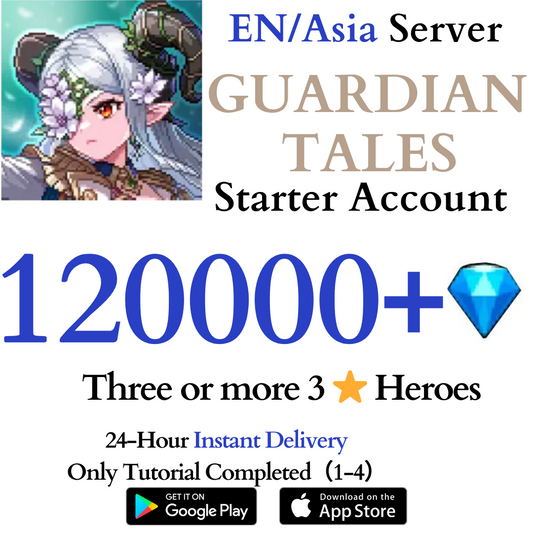 [EN/ASIA] 120000+ Diamonds Guardian Tales Starter Reroll Account