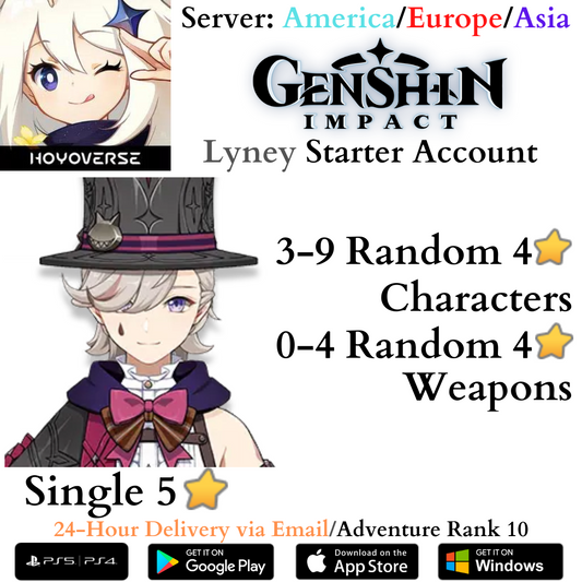 Lyney Genshin Impact Fresh AR10 Starter Reroll Account