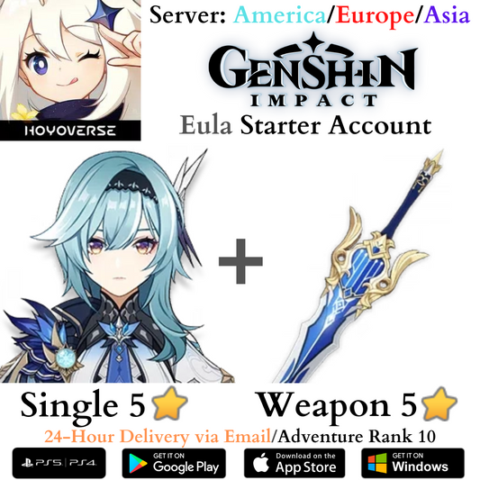 Eula Signature Weapon Song of Broken Pines Genshin Impact Fresh AR10 Starter Reroll Account