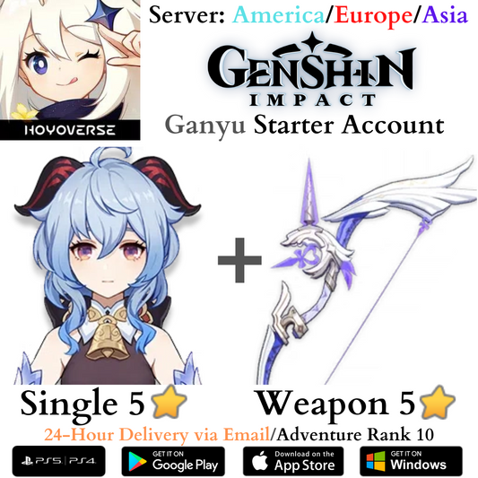 Ganyu Amos Bow Genshin Impact Fresh AR10 Starter Reroll Account