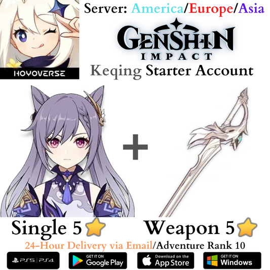 Keqing Signature Weapon Aquila Favonia Genshin Impact Fresh AR10 Starter Reroll Account