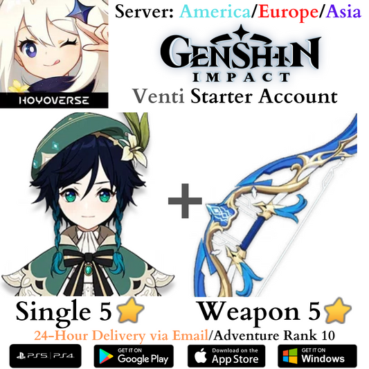 Venti Signature Weapon Elegy for the End Genshin Impact Fresh AR10 Starter Reroll Account