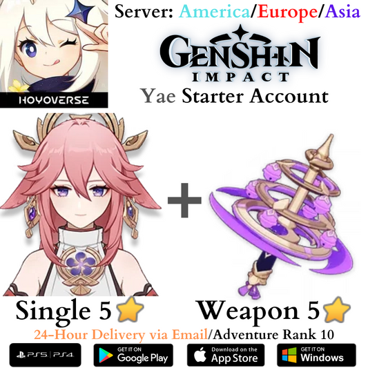 Yae Signature Weapon Kagura's Verity Genshin Impact Fresh AR10 Starter Reroll Account