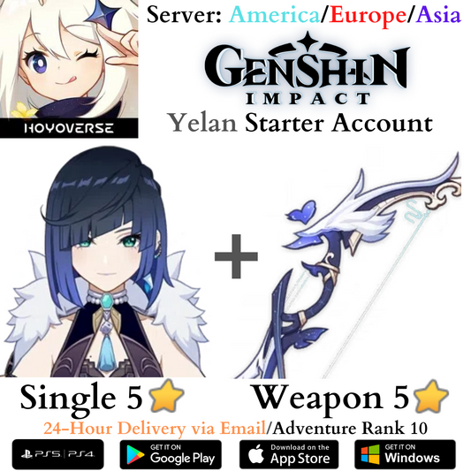 Yelan Signature Weapon Aqua Simulacra Genshin Impact Fresh AR10 Starter Reroll Account