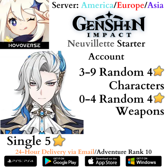 Neuvillette Genshin Impact Fresh AR10 Starter Reroll Account