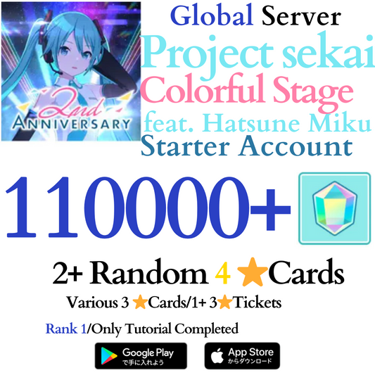 [GLOBAL] 110000+ Gems 2+ 4* Project Sekai Colorful Stage ft. Hatsune Miku PJSekai Reroll Account