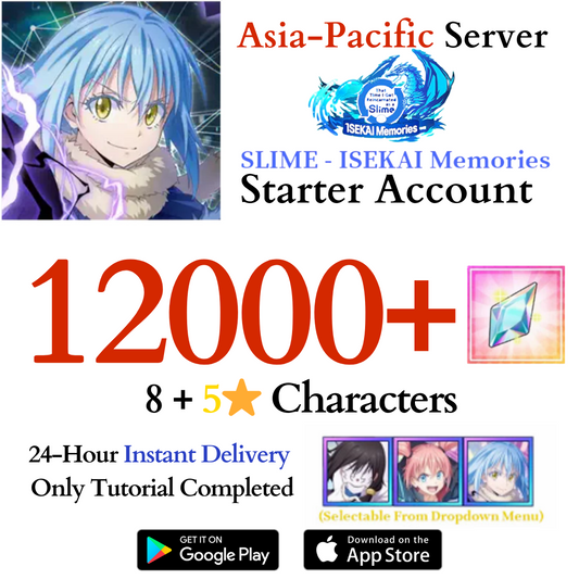 [GLOBAL - Asia] 12000+ Crystals SLIME - ISEKAI Memories Starter Reroll Account