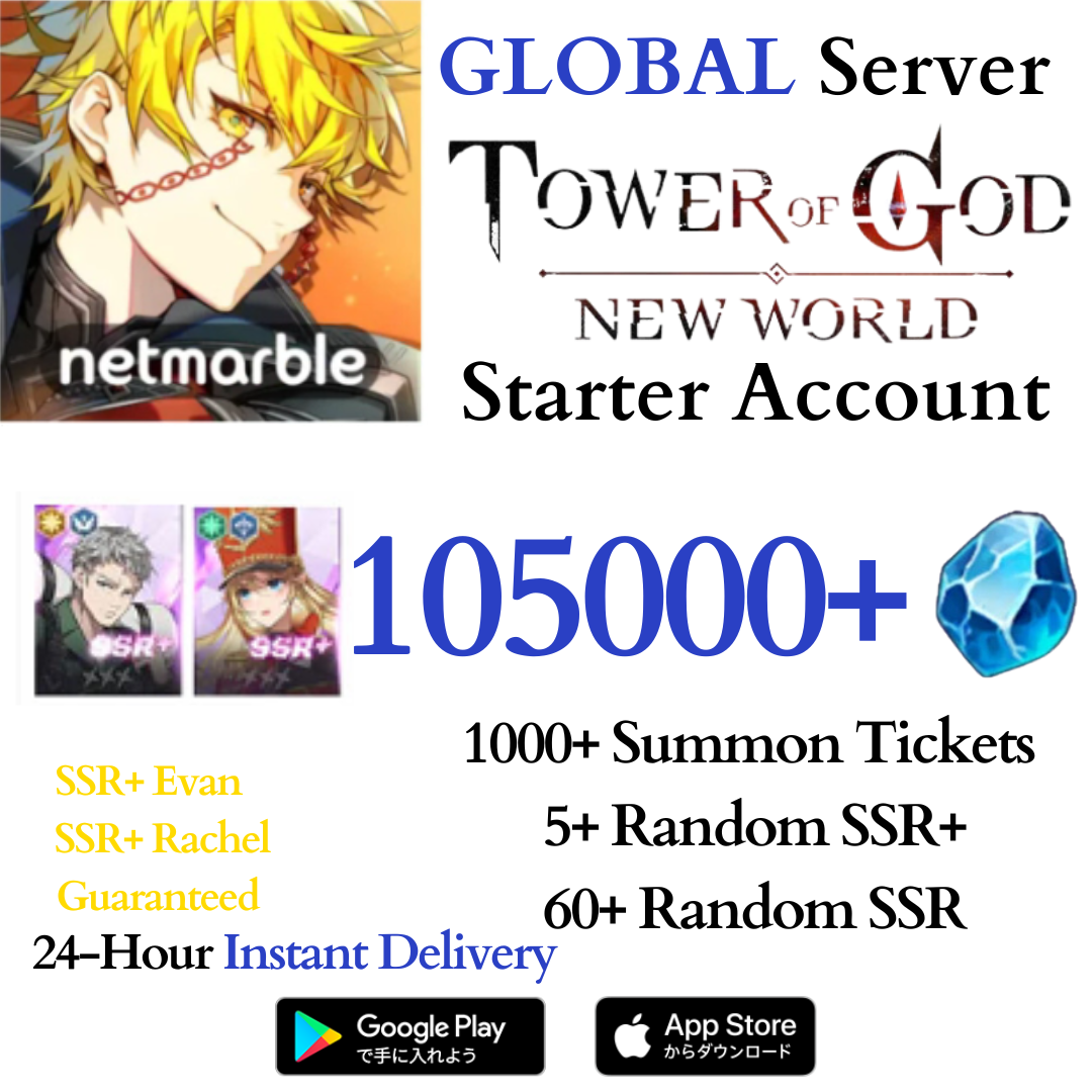 [GLOBAL] Evan + Rachel 105000+ Gems | Tower of God New World Starter Reroll Account