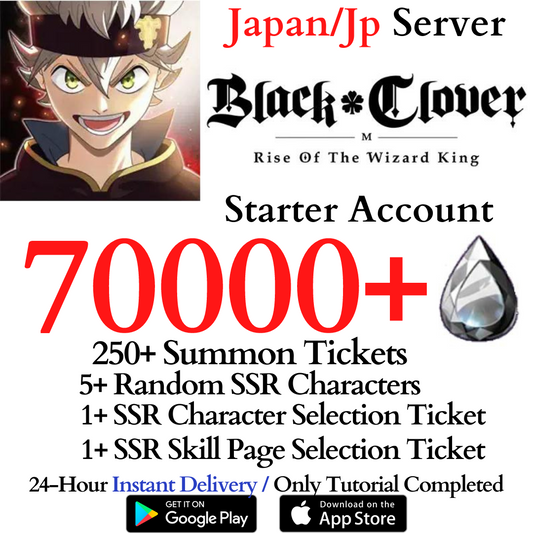 [JP] 70000+ Crystals 250+ Summon Tickets | Black Clover M Rise of the Wizard King Reroll Account